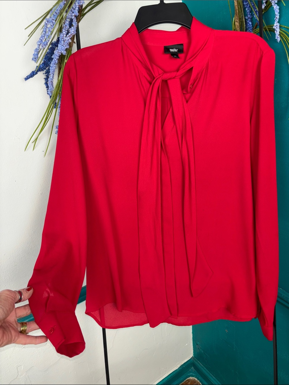 Mossimo Supply Co. Red Tie-Neck Blouse